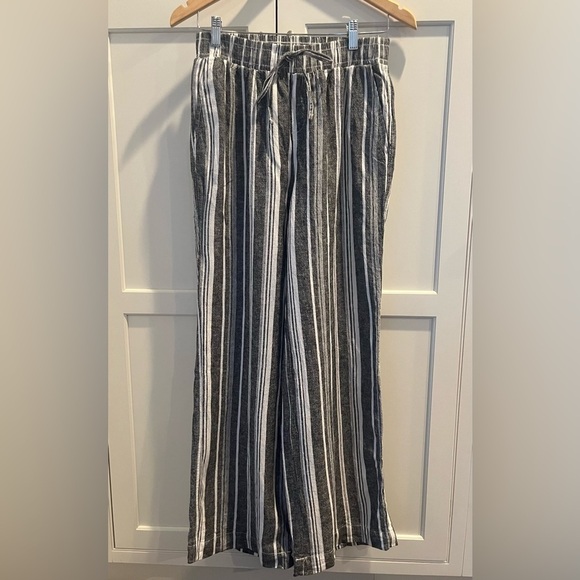 BRIGGS Womens Linen Blend Pull Up Pants Wide Leg Casual Gray Stripe Size M - Picture 4 of 6